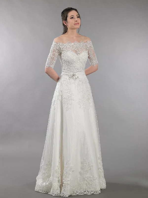 Lace Wedding Dress With Off Shoulder Bolero Alencon Lace-ET_711583