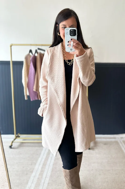 Open Front Quilted Cardigan Beige