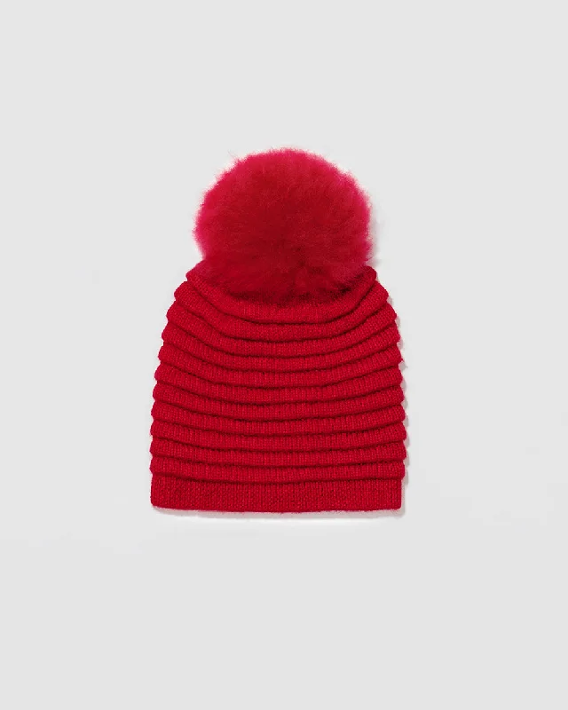 Adult Ribbed Hat With Oversized Fur Pompon