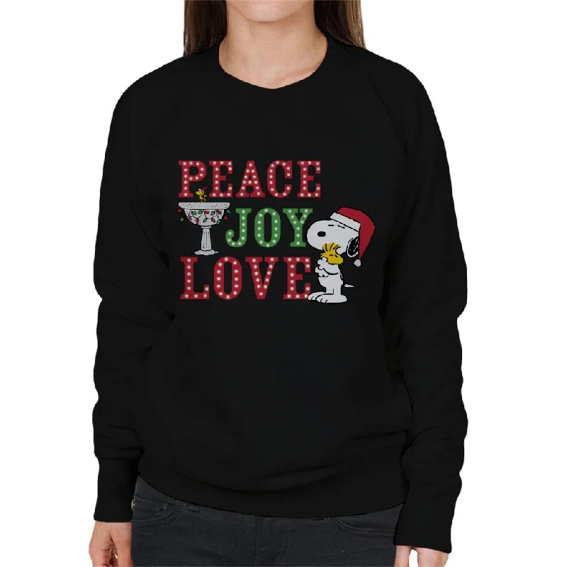 Peanuts Snoopy Holding Woodstock Peace Joy Love Women's Sweatshirt