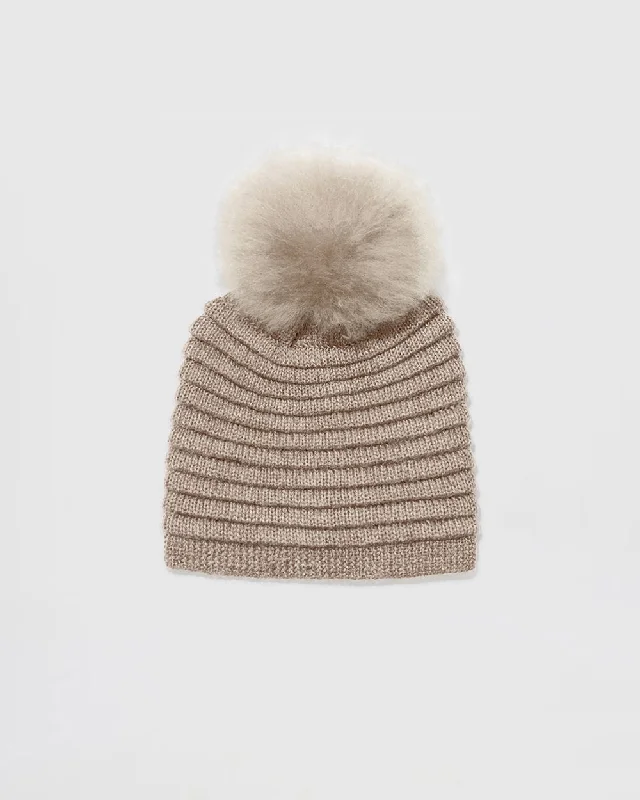 Adult Ribbed Hat With Oversized Fur Pompon