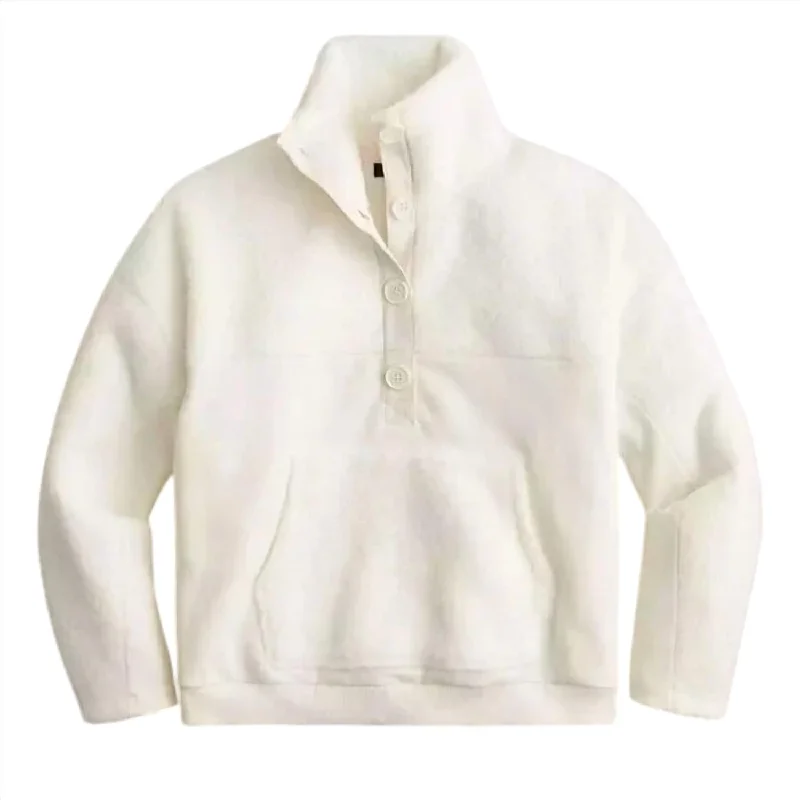 Teddy Sherpa Button-Front Sweatshirt In Ivory White