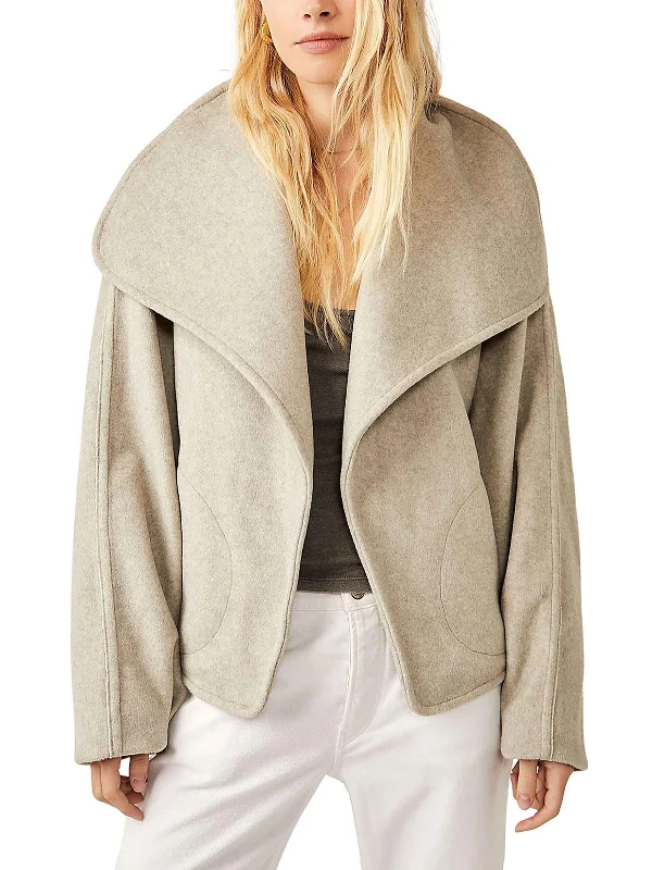 Mina Womens Shawl Collar Coat Open Front