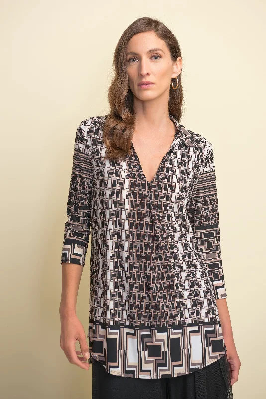 Joseph Ribkoff Geometric Print, V-Neck Blouse