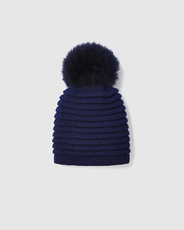 Adult Ribbed Hat With Oversized Fur Pompon