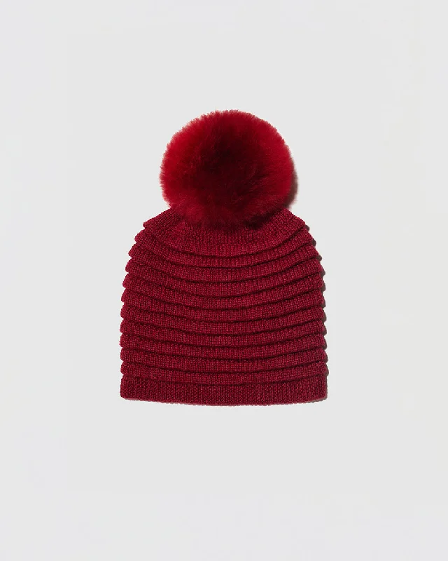 Adult Ribbed Hat With Oversized Fur Pompon