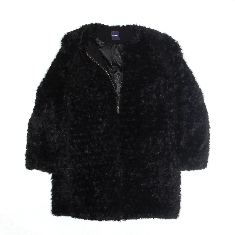 PROMOD Faux Fur Jacket Black Womens UK 10