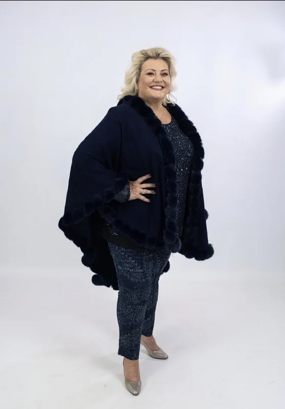 Joseph Ribkoff Faux Fur Poncho Cardigan