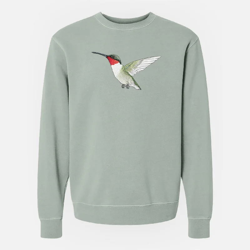 Vibrant Ruby-throated Hummingbird - Archilochus colubris - Unisex Pigment Dyed Crew Sweatshirt