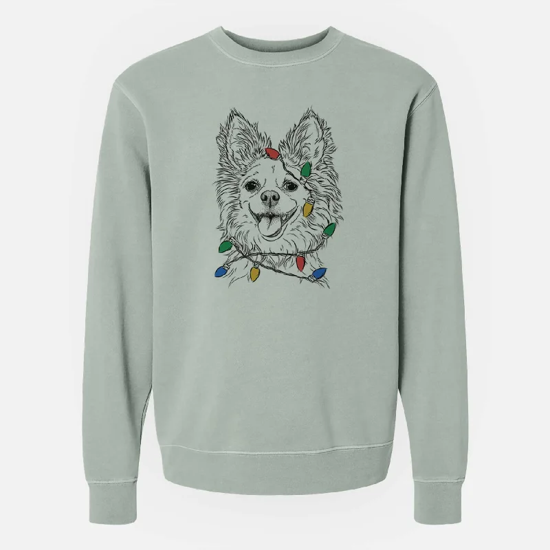 Christmas Lights Jasper the Pomchi - Unisex Pigment Dyed Crew Sweatshirt