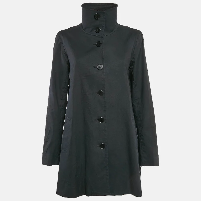 Ralph Lauren Black Cotton Single Breasted High Neck Coat M