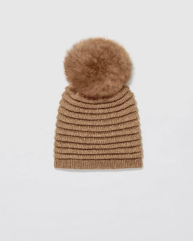 Adult Ribbed Hat With Oversized Fur Pompon