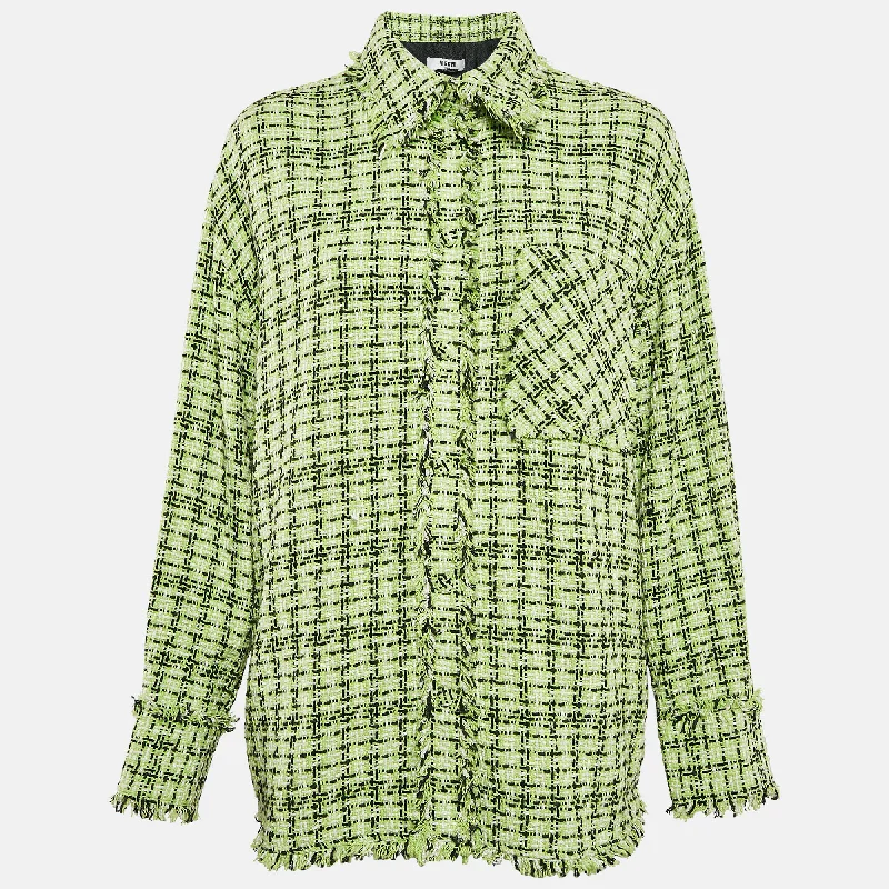 Msgm Green Tweed Fringed Jacket S