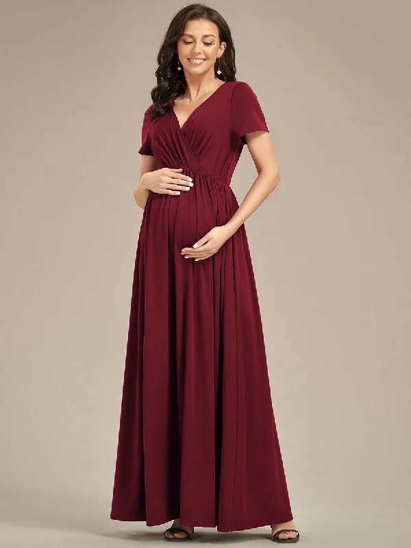 V Neck Pleated A Line Wholesale Maternity Dresses