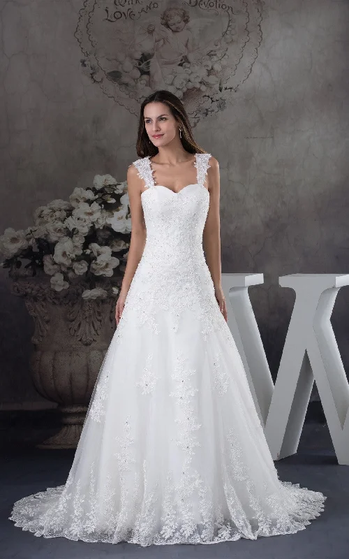 Strapped Lace A-Line Gown with Beading and Court Train-GC_706728