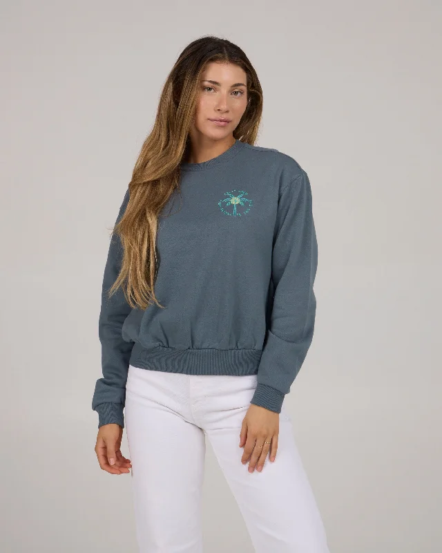 Queen Palm Crew Fleece - Fin Blue