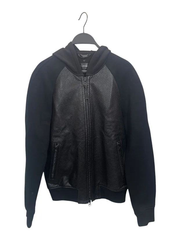 MACKAGE/Zip Up Hoodie/36/Cotton/BLK/LASER CUT LEATHER