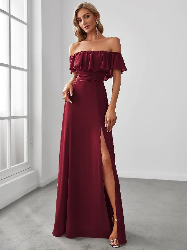 Off Shoulder Side Split Wholesale Bridesmaid Dresses