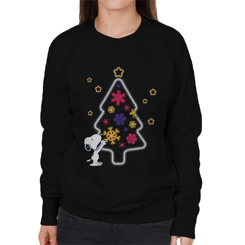 Peanuts Snoopy Woodstock Xmas Tree Neon Glow Women's Sweatshirt