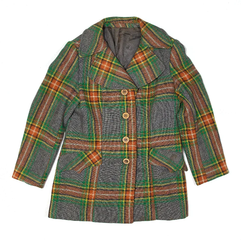 Overcoat Jacket Green 80s Plaid Womens M