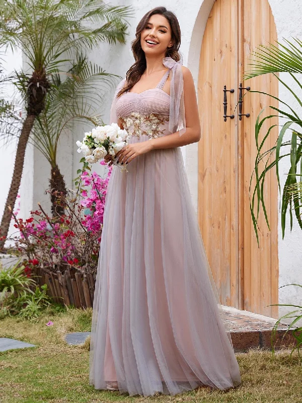 Appliques Lace Sweetheart Neckline Tulle Wholesale Bridesmaid Dress