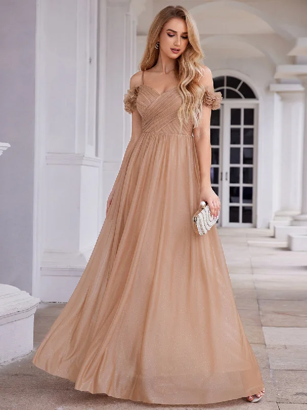 Elegant Sweetheart Flower decoration Sequin Dresses With Off-shoulder Sleeves