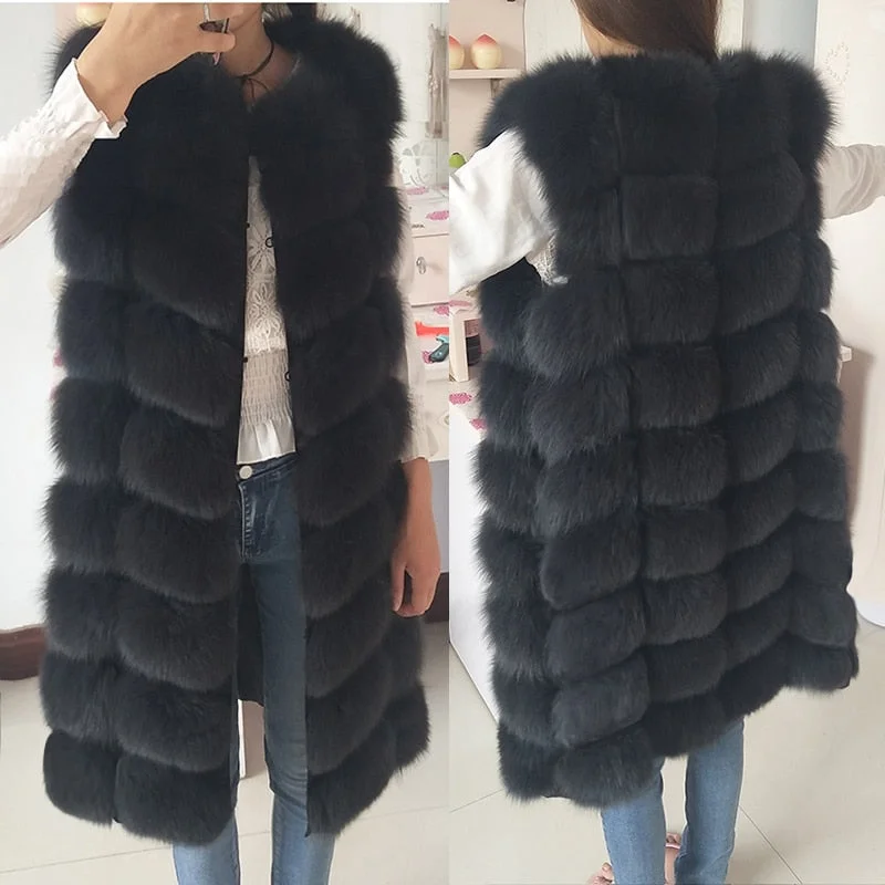 Natural Real Fox Fur Vest Natural Fur Coat For Jacket female coats Vest Waistcoat  long Fur Coats Real Fur Coat Fox Vest Jacket