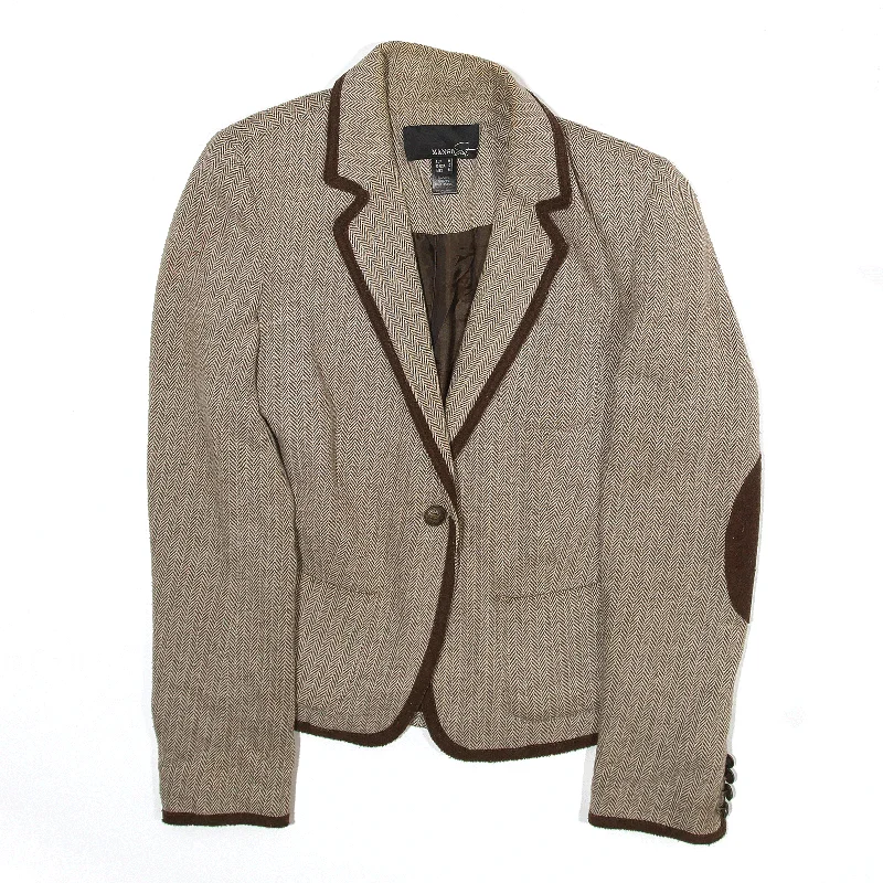 MANGO SUIT Blazer Tweed Jacket Beige Womens M