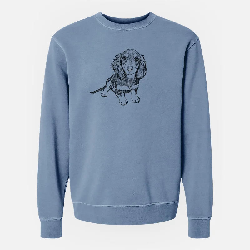 Doodled Reggie the Mini Dachshund - Unisex Pigment Dyed Crew Sweatshirt