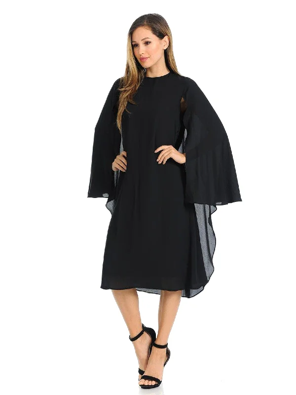 Edera Caped Black Chiffon Dress