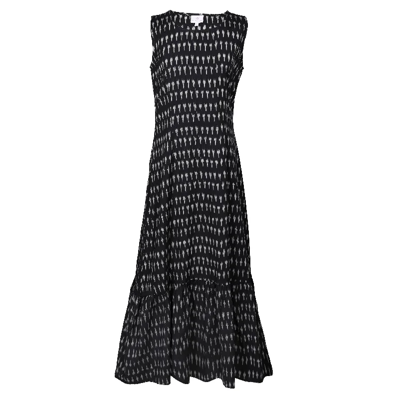 Black Madras Cotton Ikat Sleeveless Mermaid Dress