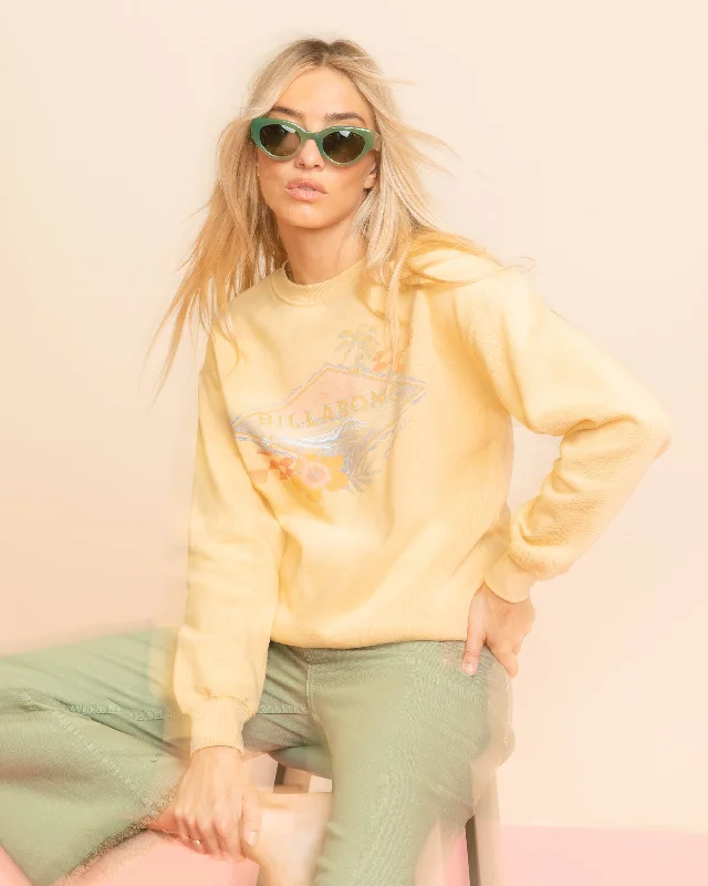 Surfing Together Crewneck Sweatshirt - Pale Yellow