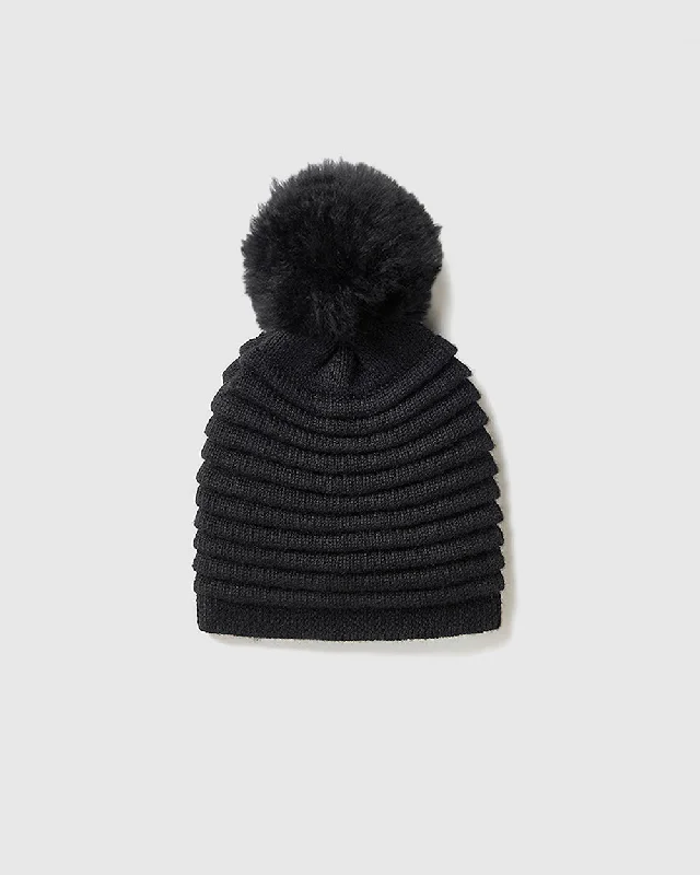 Adult Ribbed Hat With Oversized Fur Pompon