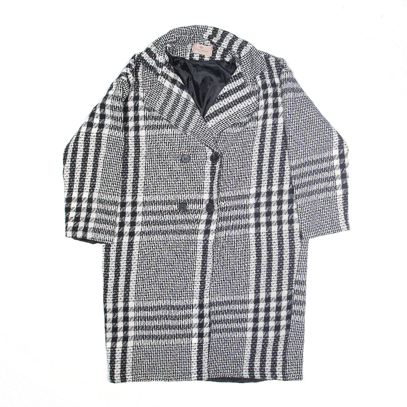 APRIL Monochrome Pea Coat White Check Womens L