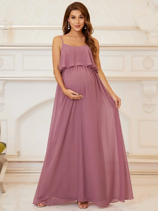 A Line Floor Length Swinging Collar Wholesale Maternity Dresses