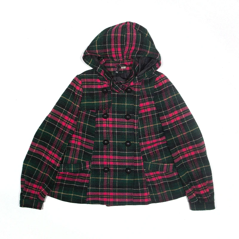 H&M Pea Coat Green Plaid Womens M