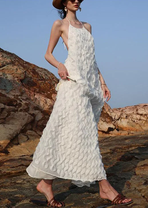 Novelty White Backless Lace Up Chiffon Long Dress Sleeveless