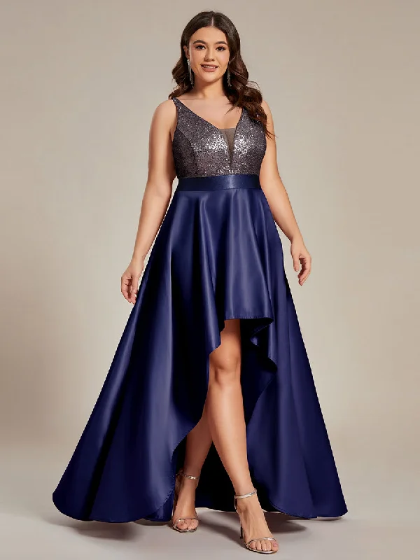 Plus Size Shiny High-Low Prom Dresses for Women