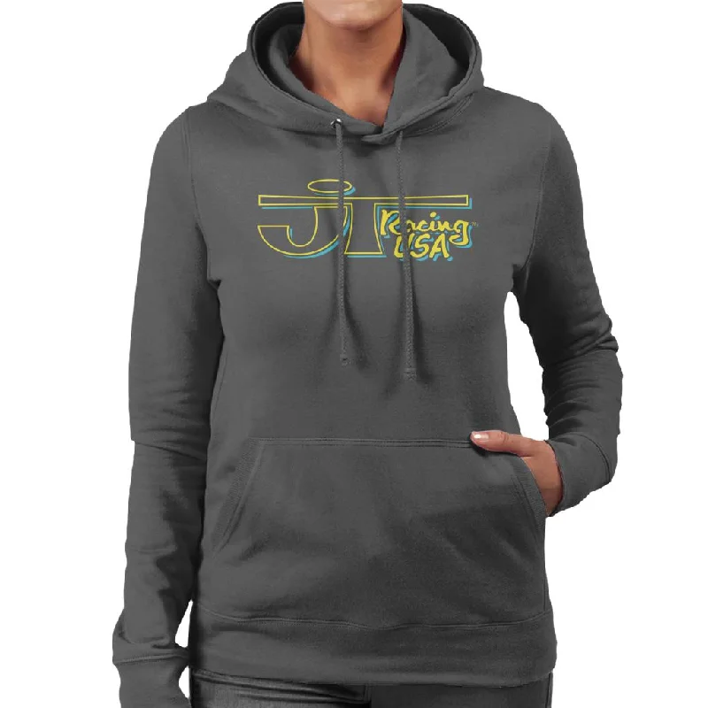 JT Racing Yellow And Blue Logo Women's Hooded Sweatshirt