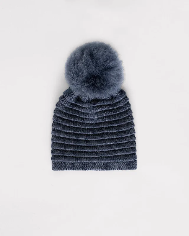 Adult Ribbed Hat With Oversized Fur Pompon