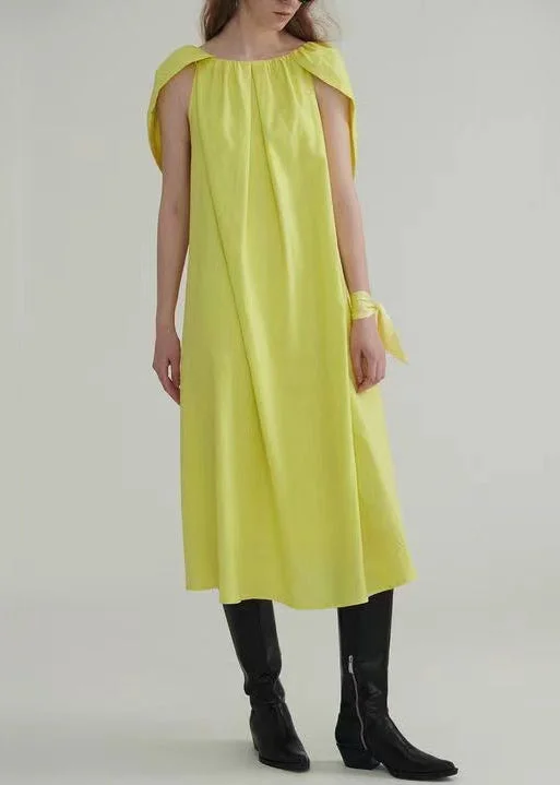 Light Green Solid Linen Dress Ruffled Short Sleeve