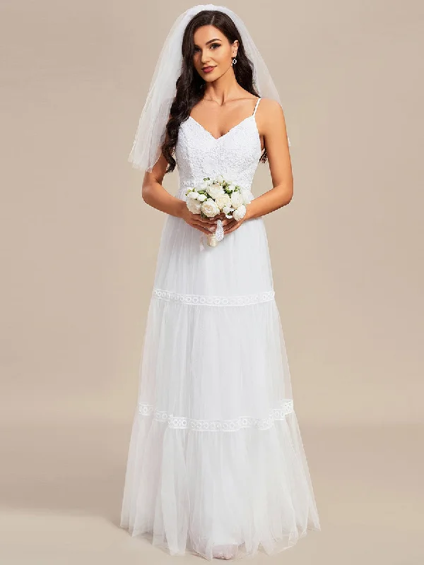 Spaghetti Straps Embroidery Wholesale Wedding Dresses