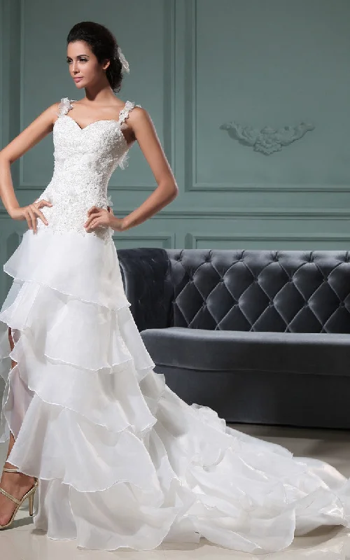 Sweetheart Sleeveless Slited Gown With Spaghetti Straps And Ruffles-GC_705049