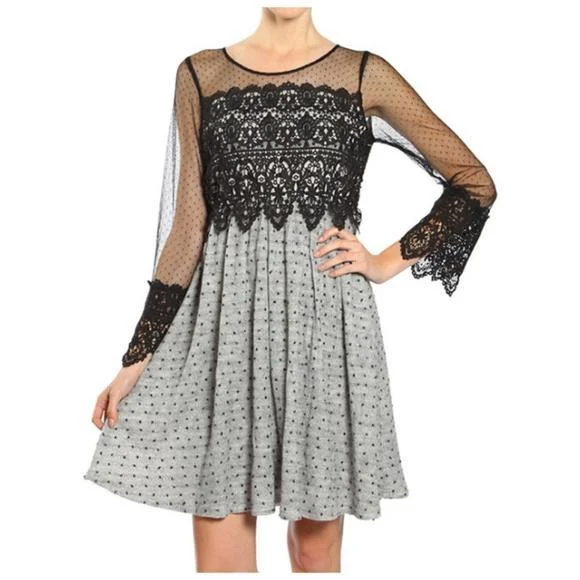 Ryu Black Lace Dress Sheer Sleeves