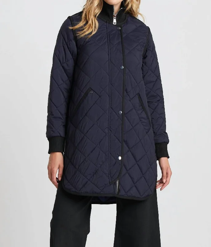 Libby Quilted Coat Jacket In Navy