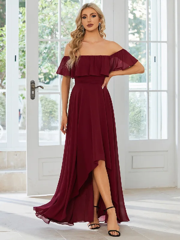 Off Shoulder Chiffon Split Wholesale Bridesmaid Dresses