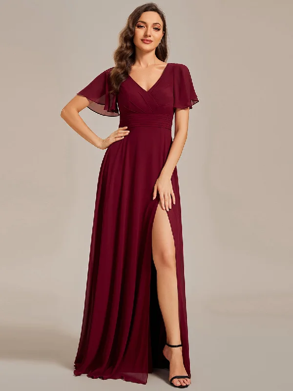 Hollow Embroidery Back Side Split Maxi Wholesale Bridesmaid Dresses