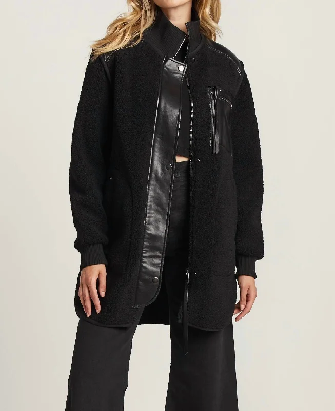 Audrey Faux Shearling Coat Jacket In Black